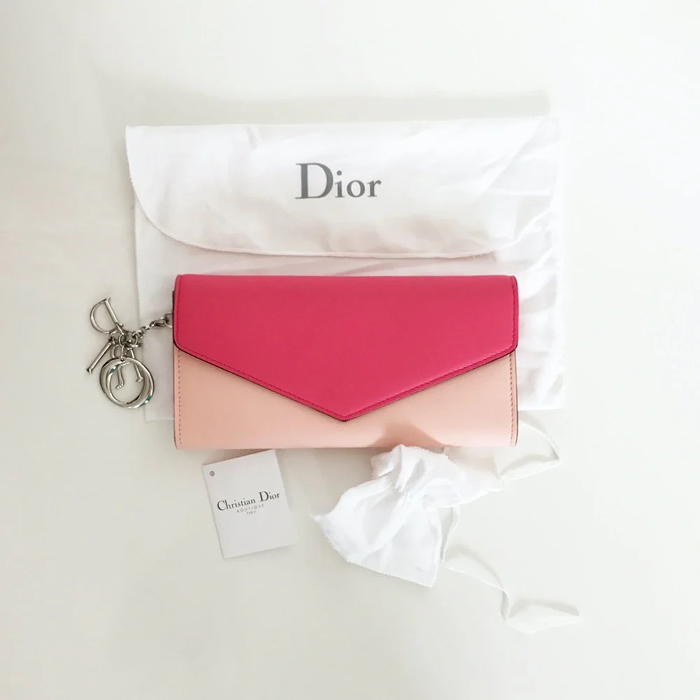 VHTF VINTAGE DIOR COLOR BLOCK CHARM CONTINENTAL LONG WALLET LEATHER ROSE PINK
